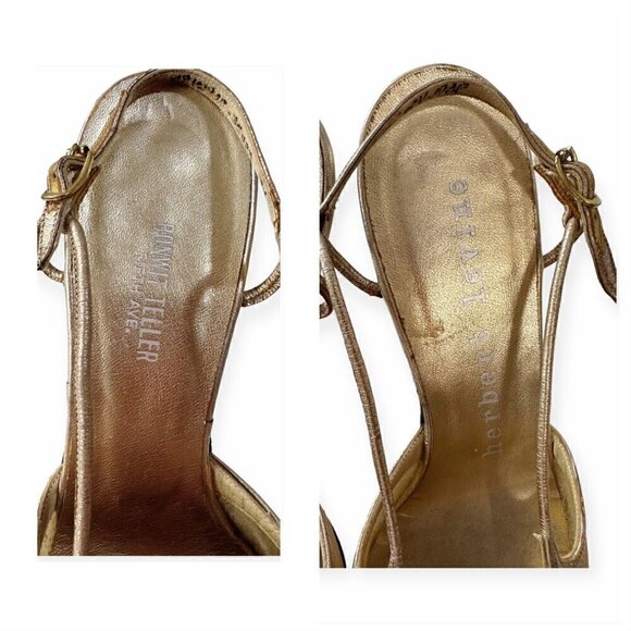 Vintage Herbert Levine Mod Sling Back Pump,  Size 7 1/2 B, Gold - Picture 9 of 16